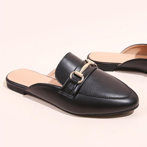 Black Women's Horsebit Decor Loafer Mules Flat Shoes - Picture 6 of 6